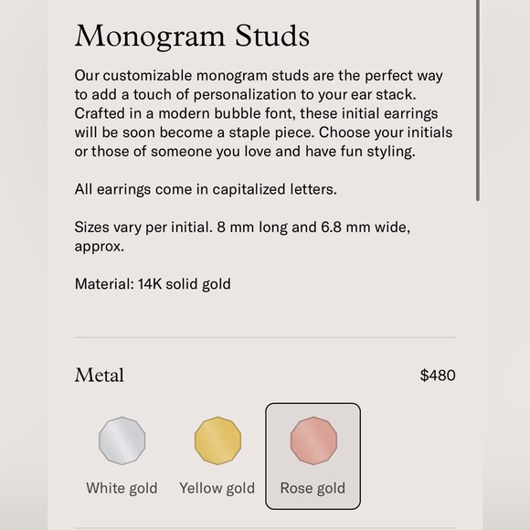 Wove Made jewelers monogram stud earrings LETTER E - Picture 2 of 6